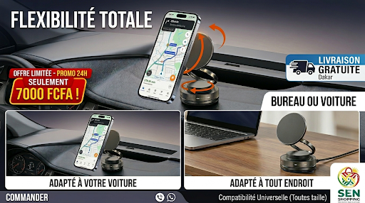 Support Téléphone Voiture à Ventouse par Aspiration pour Navigation, Fixation Magnétique