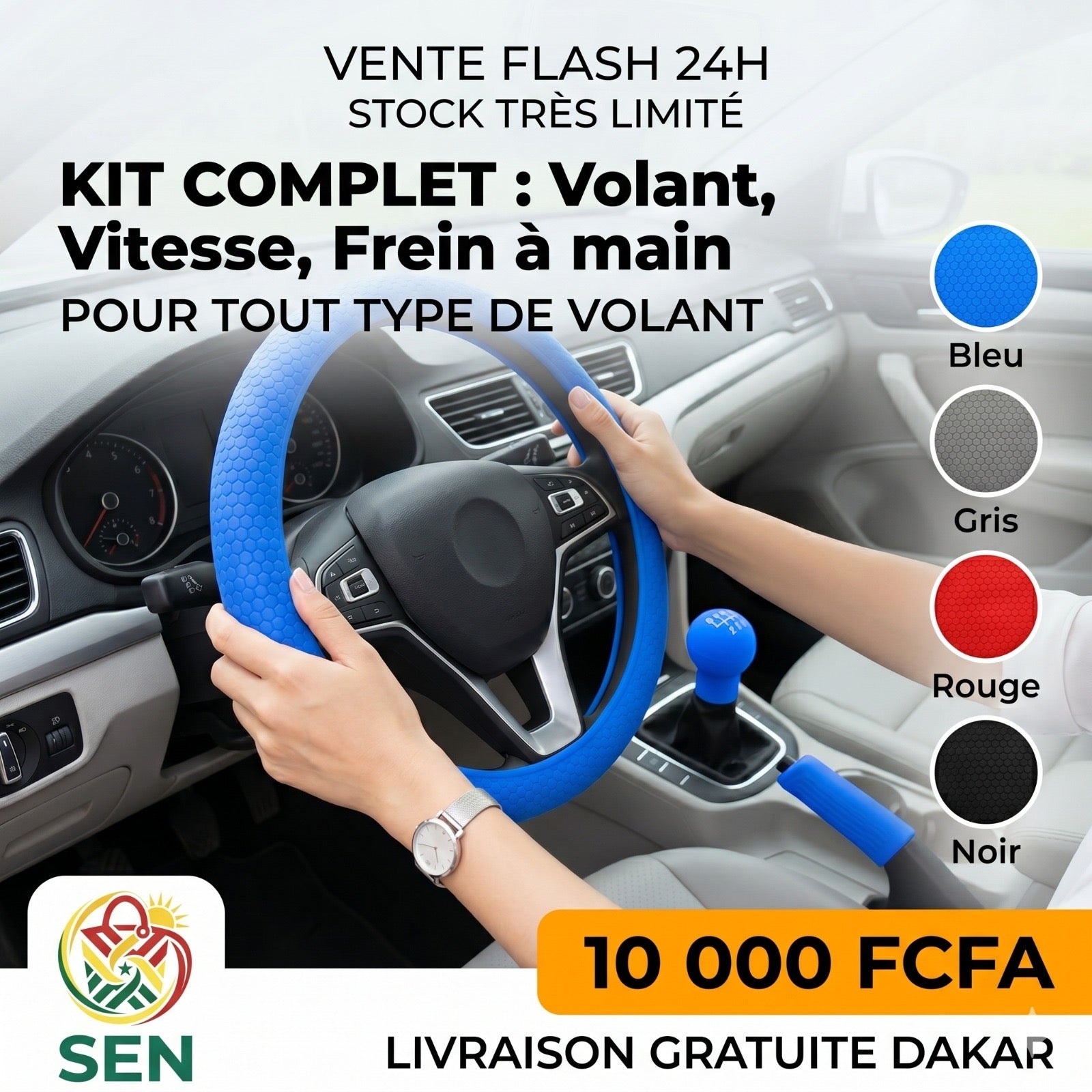 Couvre volant, poignée de frein à main et levier de vitesse