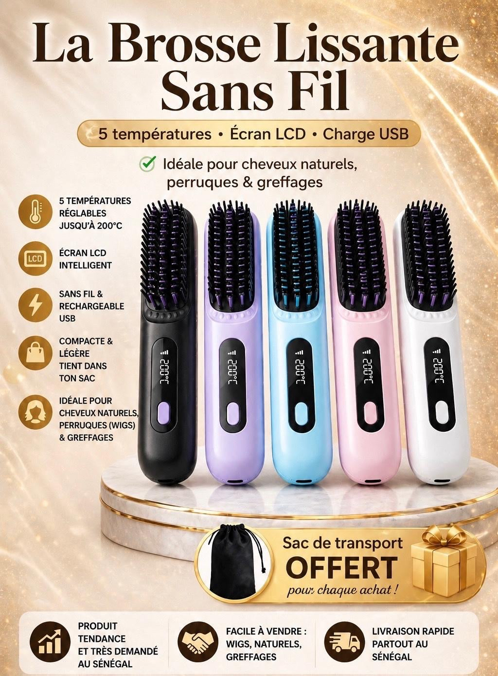Brosse lissante sans fil pouvant aller jusqu’à 200 degré