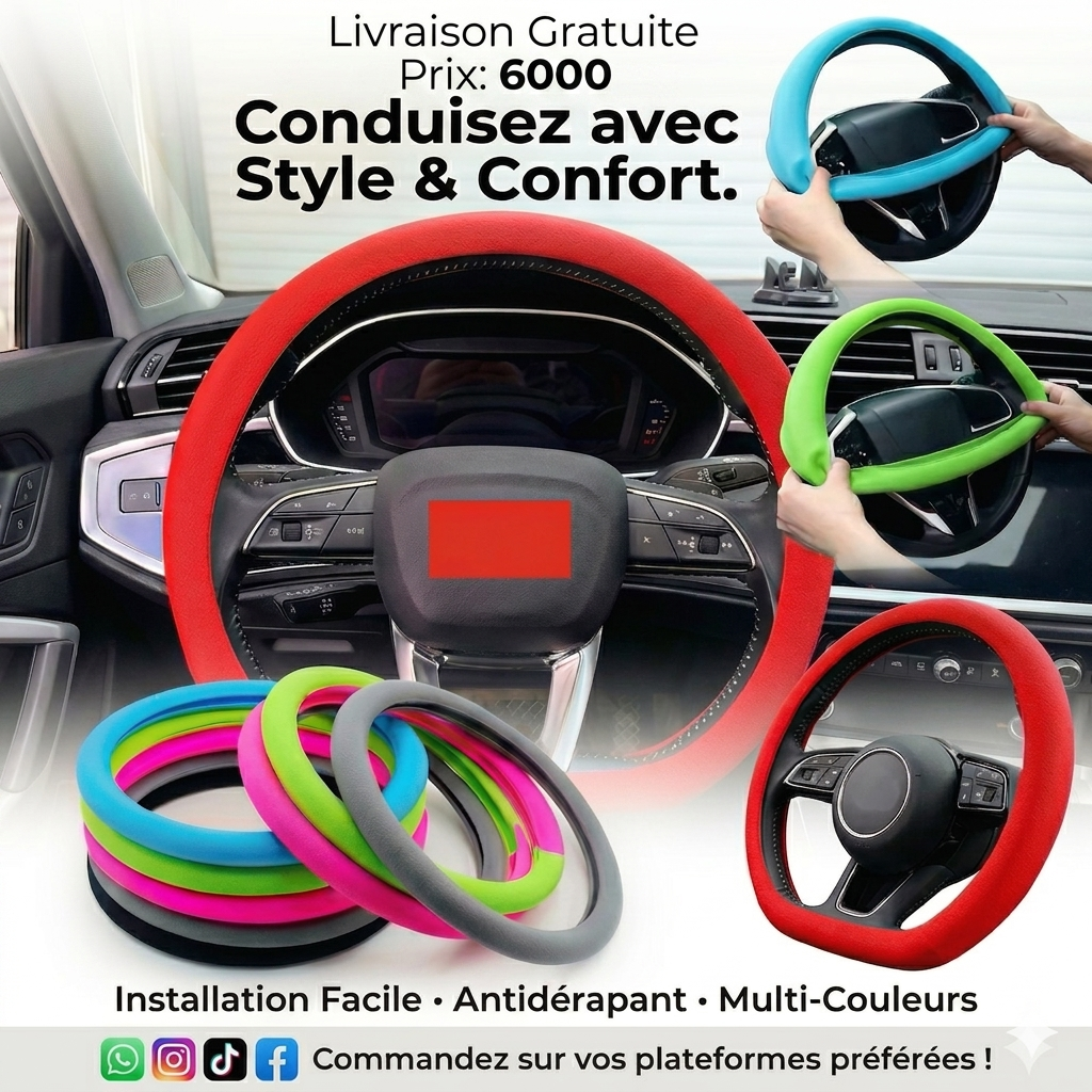 Housse de volant en silicone respirante antidérapante multicolores, accessoire de décoration de voiture souple pour SUV, universel pour tous les véhicules