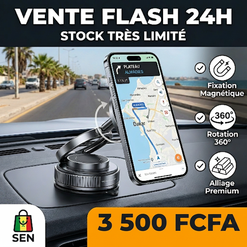 Support Téléphone Voiture à Ventouse par Aspiration pour Navigation, Fixation Magnétique