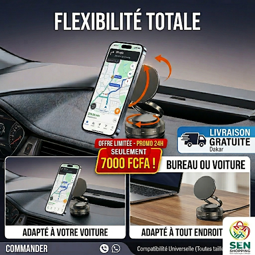Support Téléphone Voiture à Ventouse par Aspiration pour Navigation, Fixation Magnétique