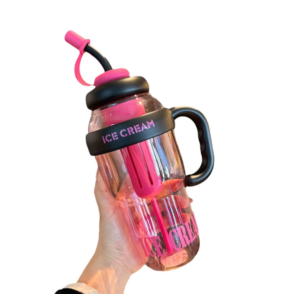 Bouteille d'eau en plastique mignonne avec paille, grande capacité 1300 ml, portable, avec sangle, bouteille de sport, gourde tendance