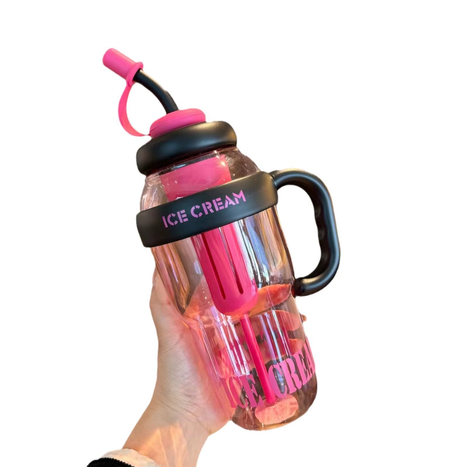 Bouteille d'eau en plastique mignonne avec paille, grande capacité 1300 ml, portable, avec sangle, bouteille de sport, gourde tendance